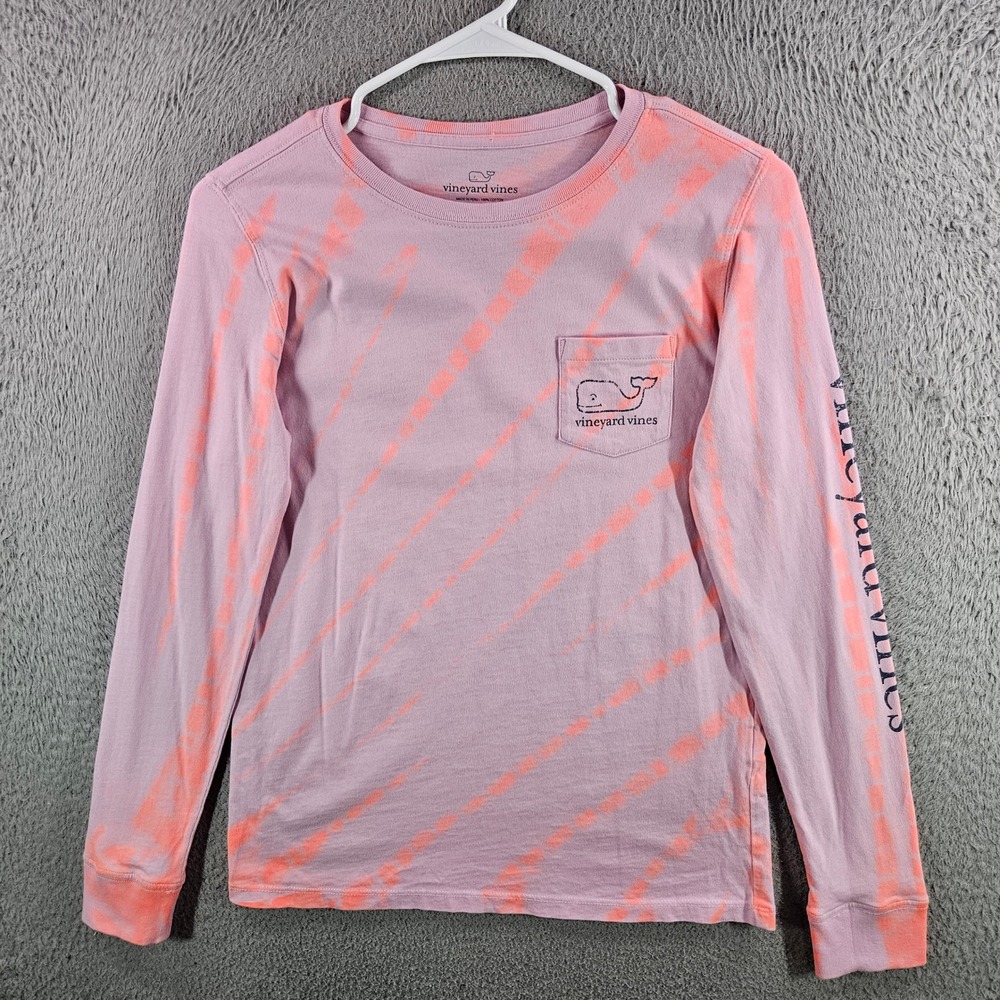 Vineyard Vines‎ Womens XS Long Sleeve Tie Dye Whale Pocket T-Shirt Purple Orange